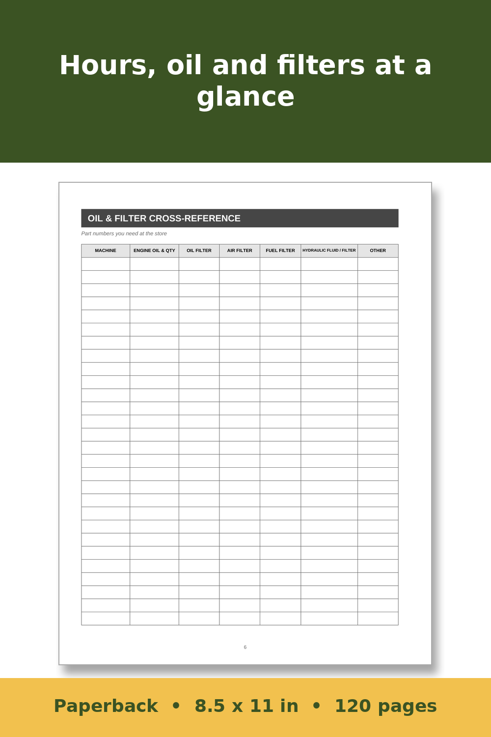 Farm Equipment and Tractor Maintenance Log Book – inside page