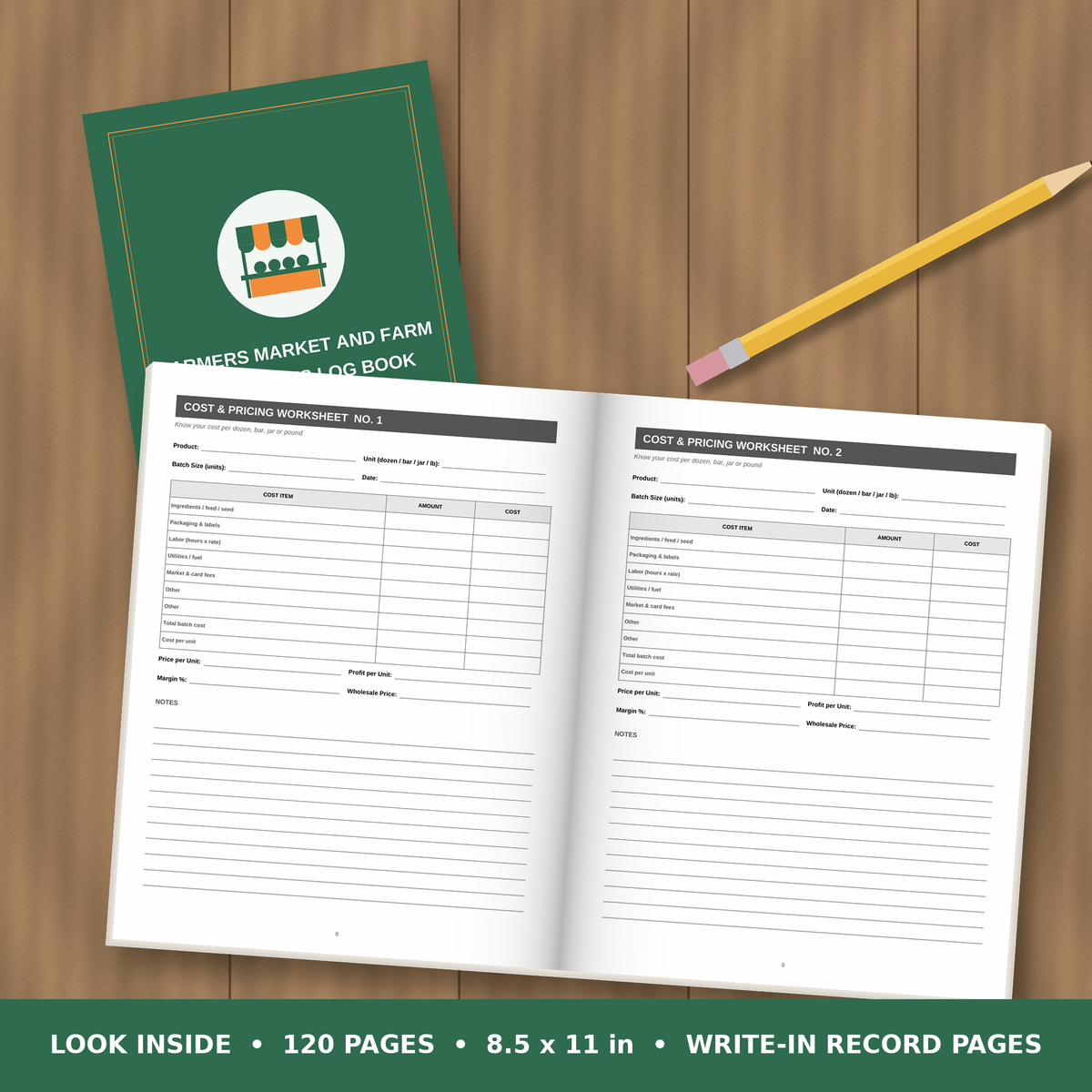 Farmers Market and Farm Stand Sales Log Book – inside pages spread