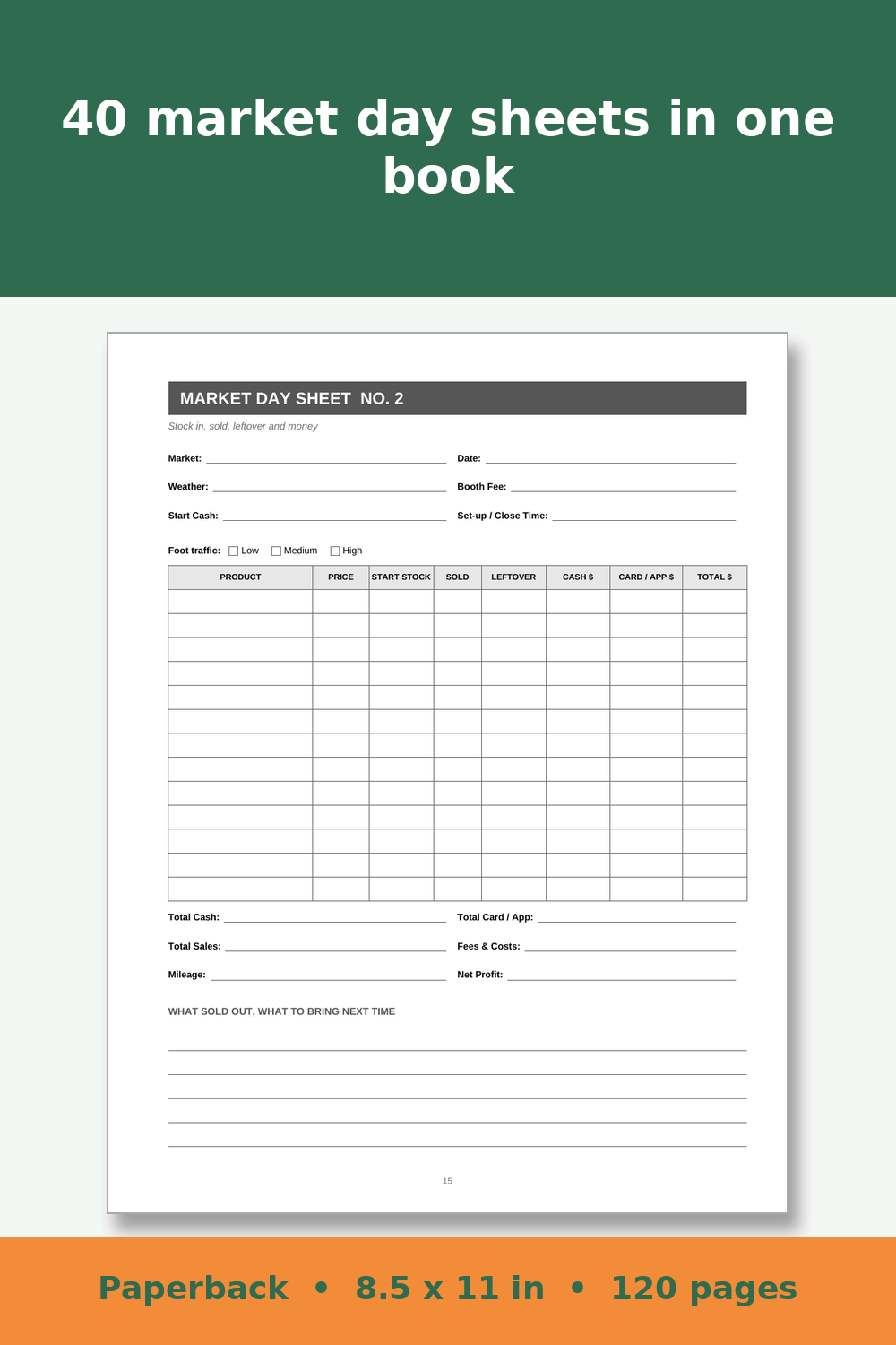 Farmers Market and Farm Stand Sales Log Book – inside page