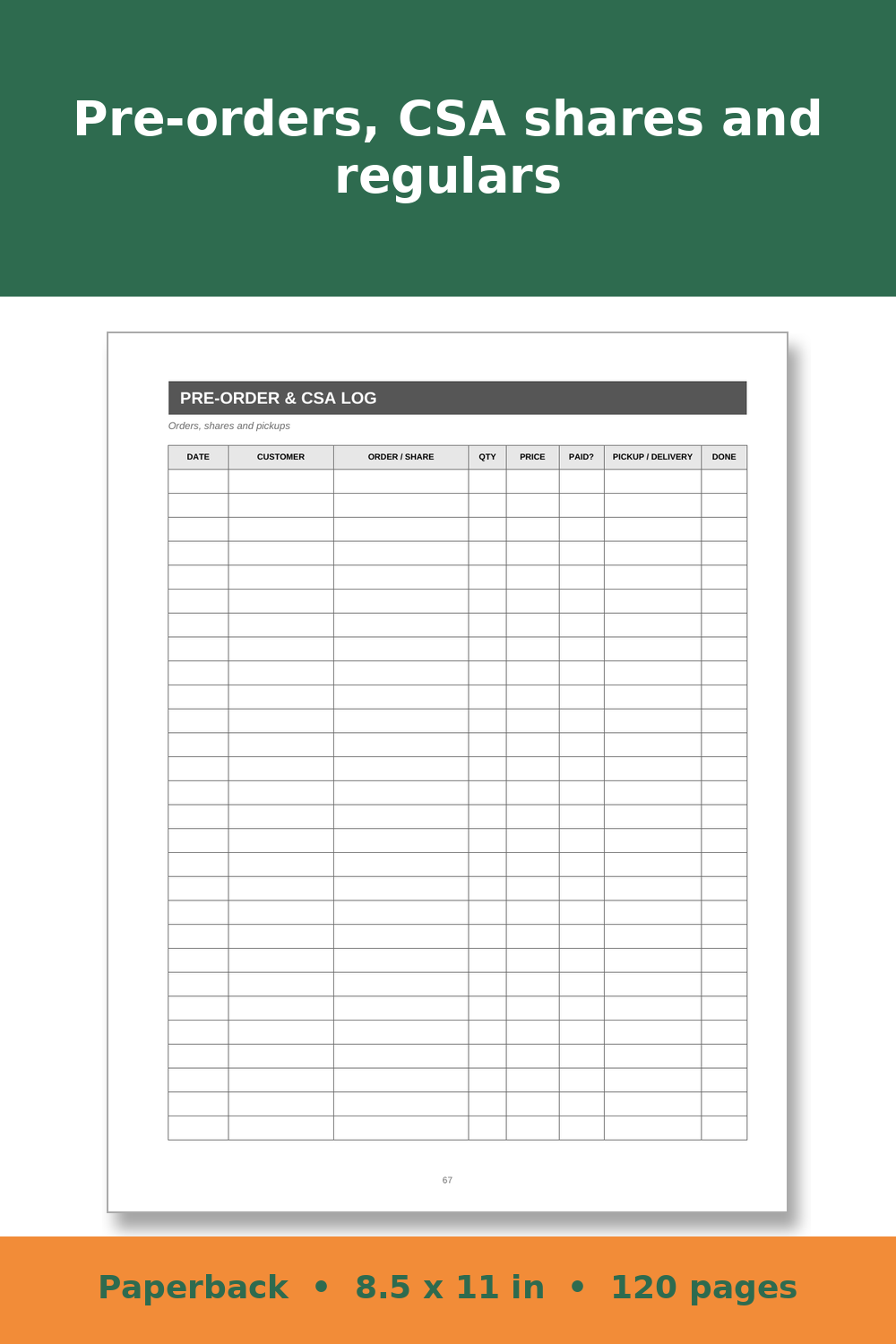 Farmers Market and Farm Stand Sales Log Book – inside page