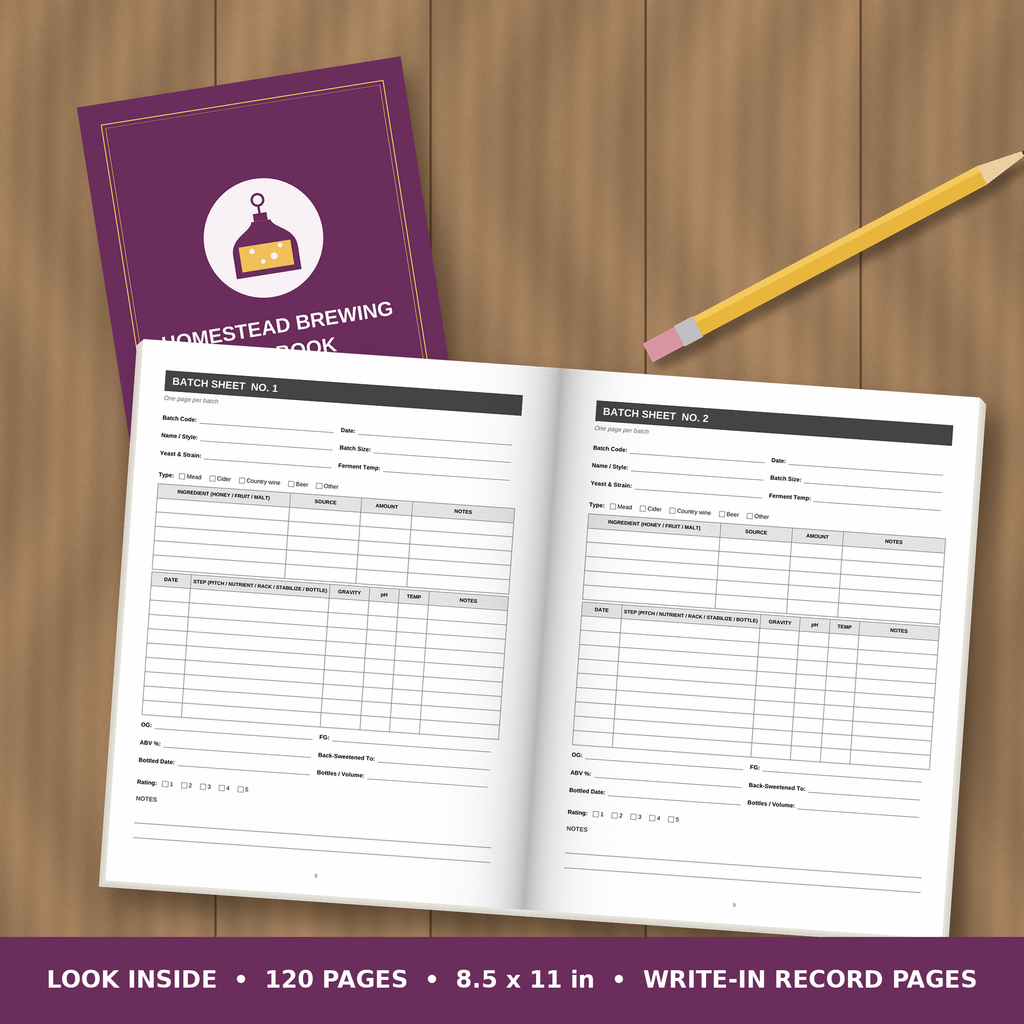 Homestead Brewing Log Book – inside pages spread