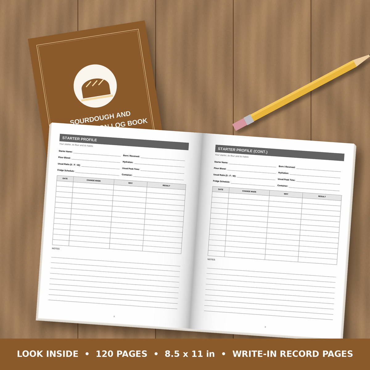 Sourdough and Fermentation Log Book – inside pages spread