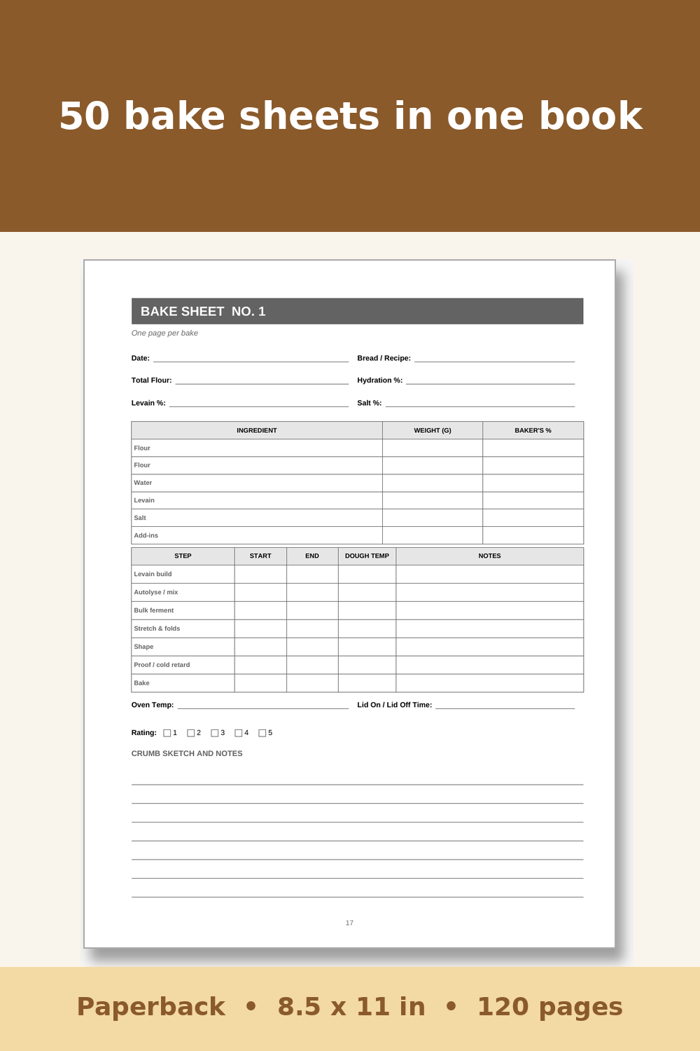 Sourdough and Fermentation Log Book – inside page