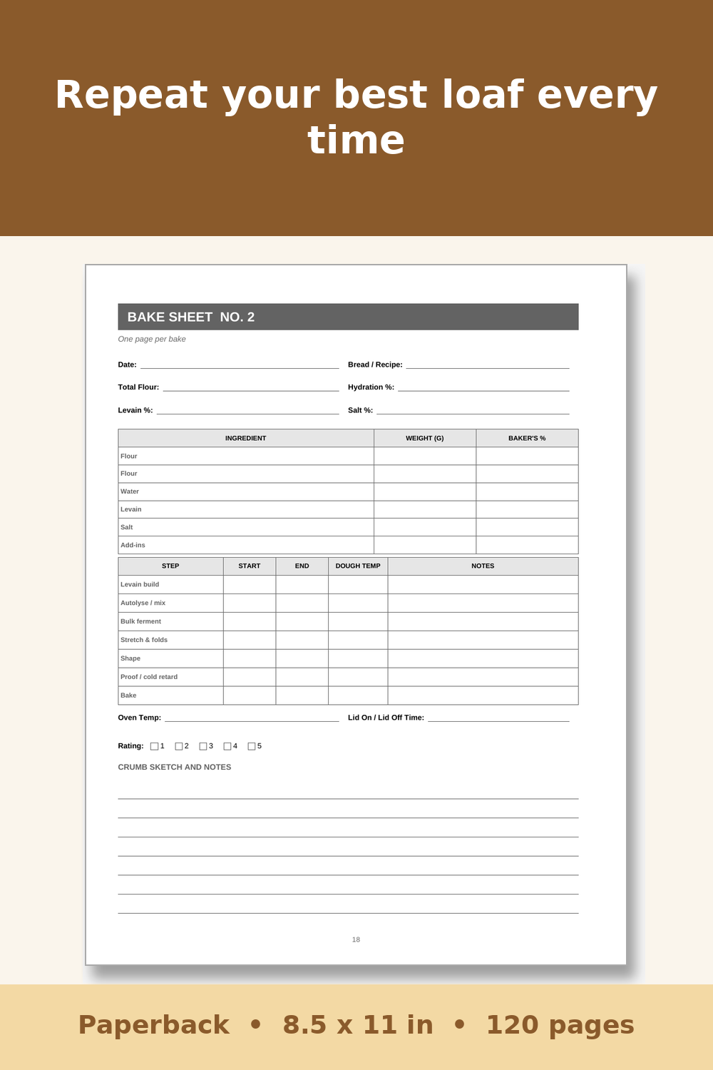 Sourdough and Fermentation Log Book – inside page