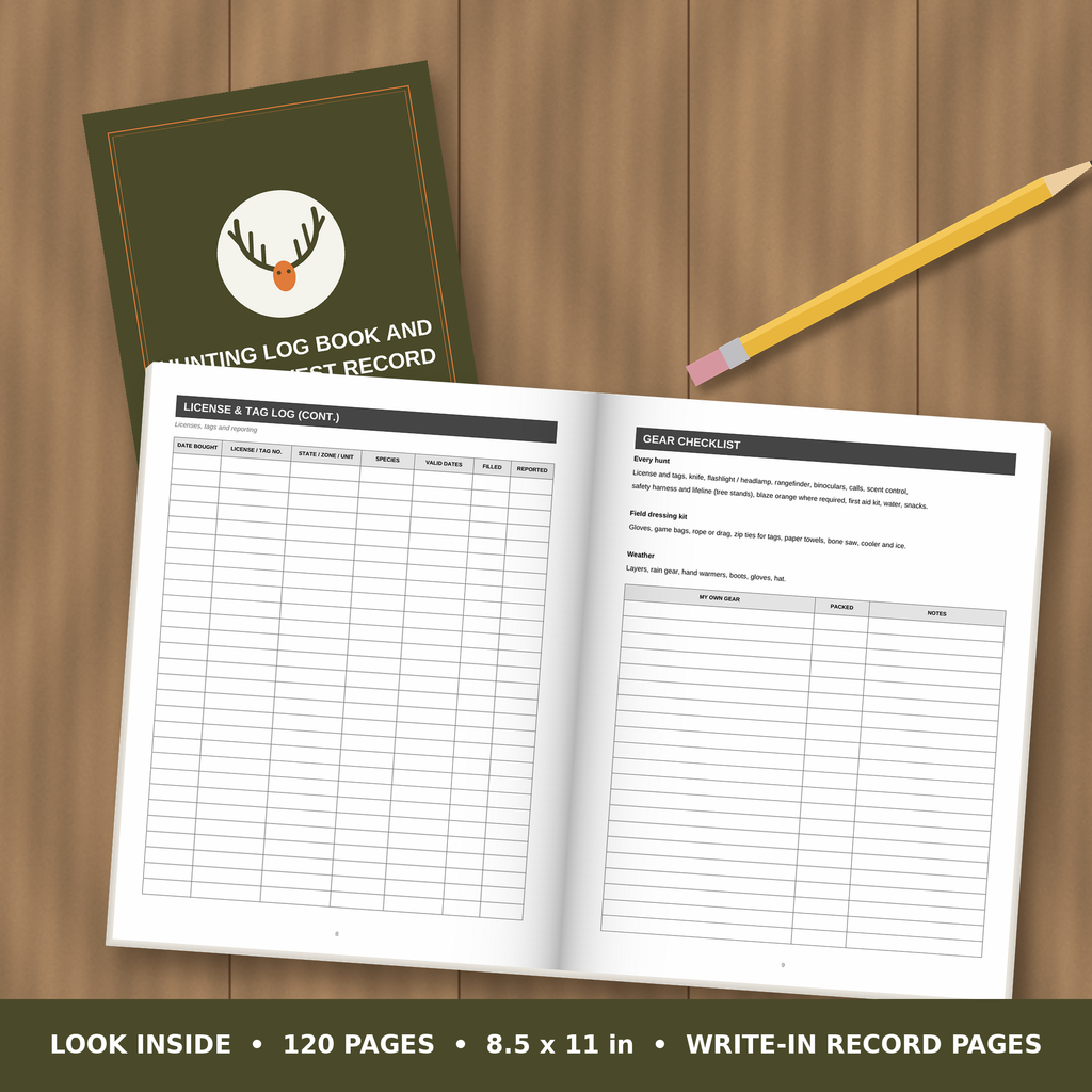 Hunting Log Book and Game Harvest Record – inside pages spread