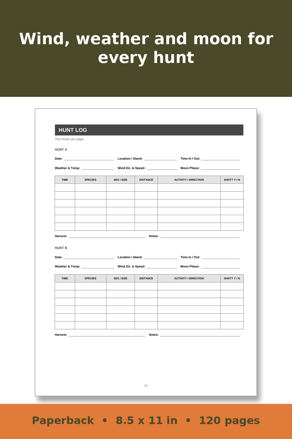 Hunting Log Book and Game Harvest Record – inside page