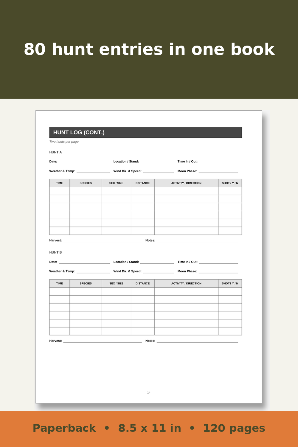 Hunting Log Book and Game Harvest Record – inside page