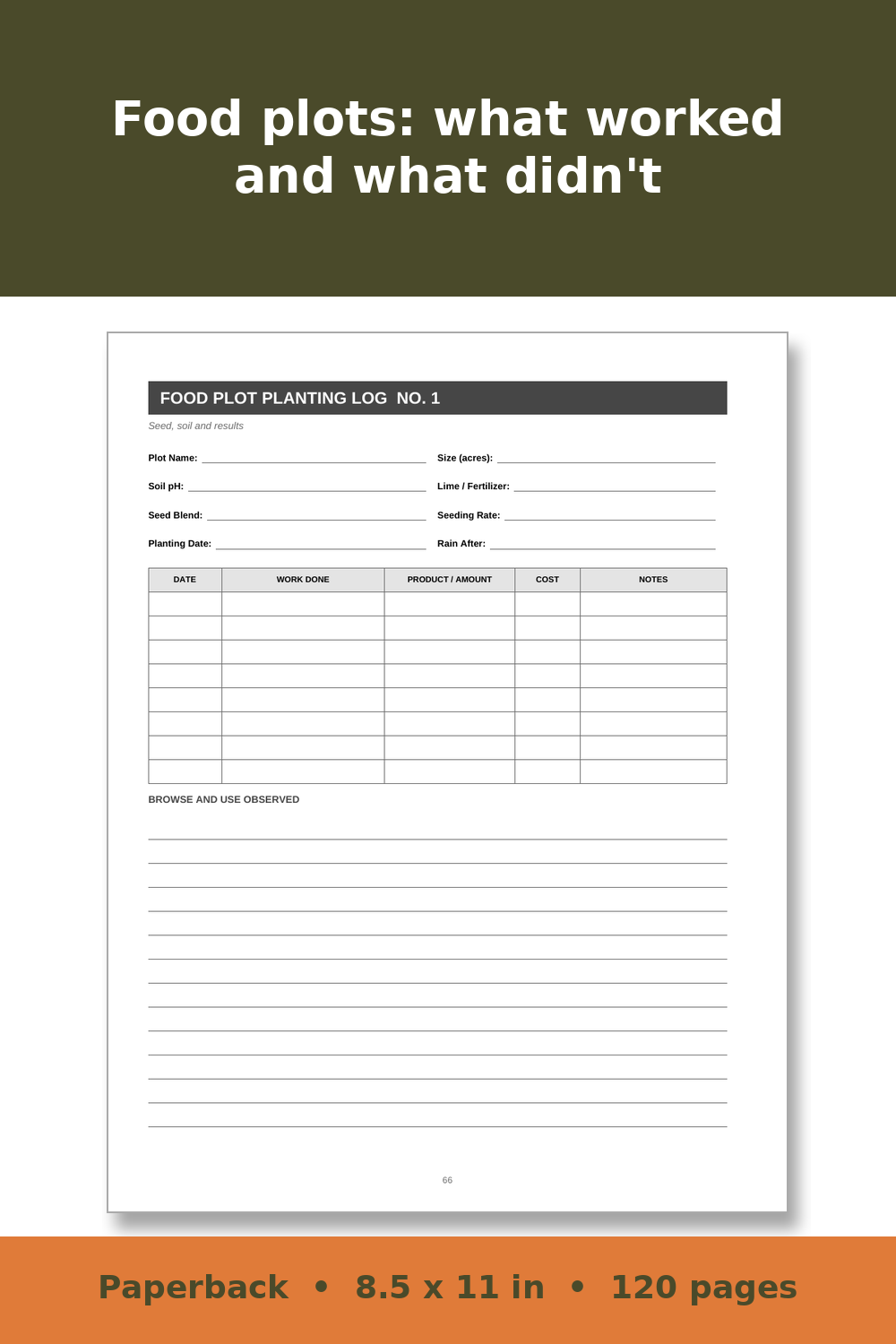 Hunting Log Book and Game Harvest Record – inside page