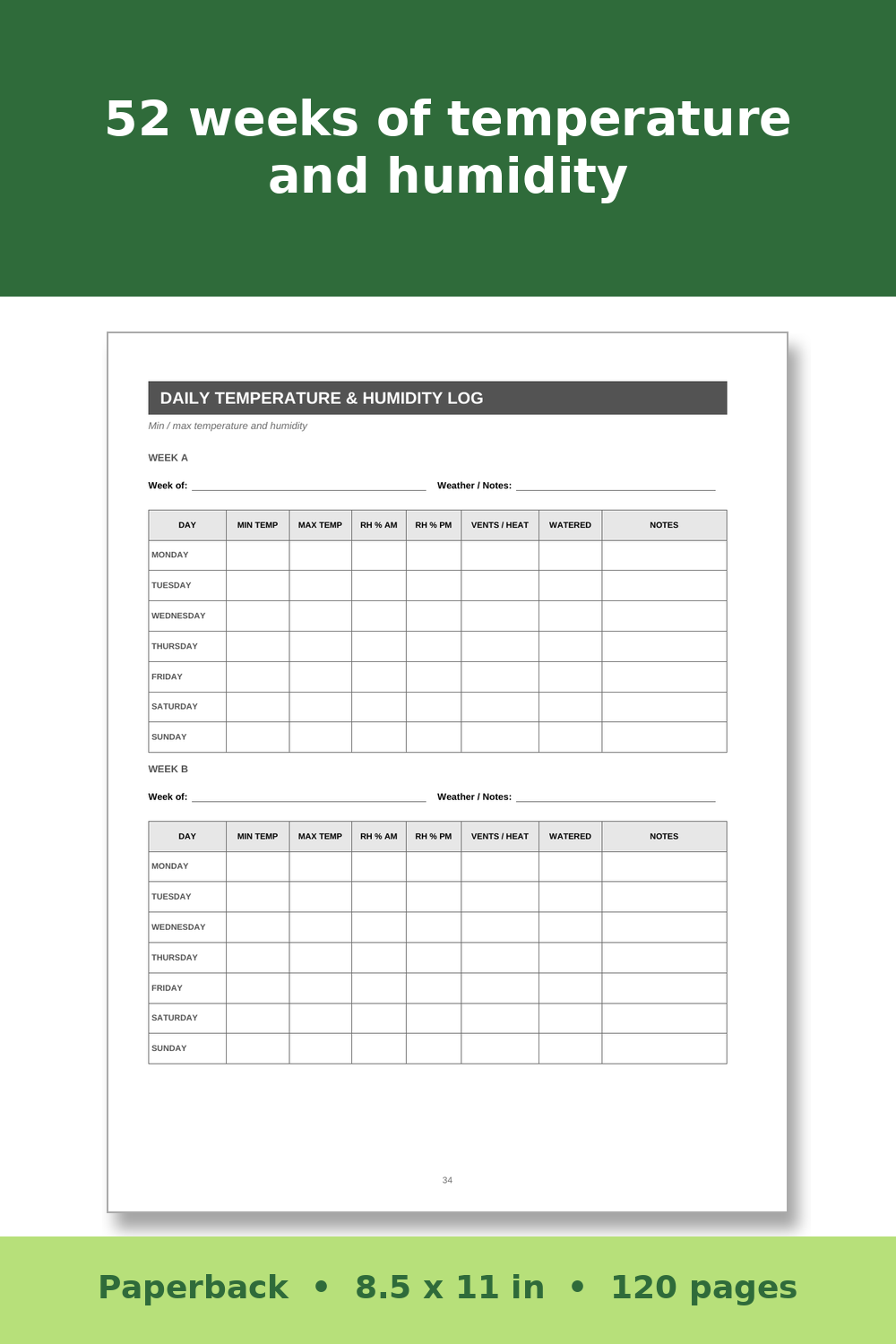 Greenhouse Log Book and Planner – inside page